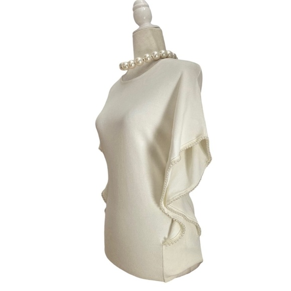 Leo & Ugo Paris Pearl Trim Knit Top in Ivory - Picture 2 of 13